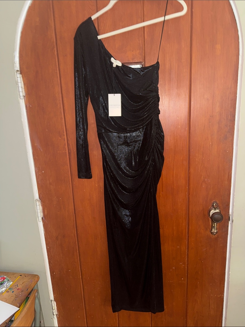 Promise One-Shoulder Black Evening Dress Small NWT